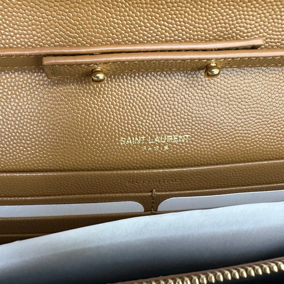 YSL Saint Laurent Monogramme Large Grain de Poudre Wallet on Chain Purse Brown - Picture 10 of 12